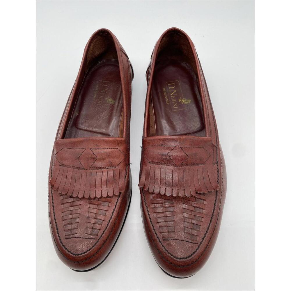 D. NERINI KILTIE LOAFERS REAL LEATHER MENS’ 10.5 EEE Red Brown MADE IN ITALY